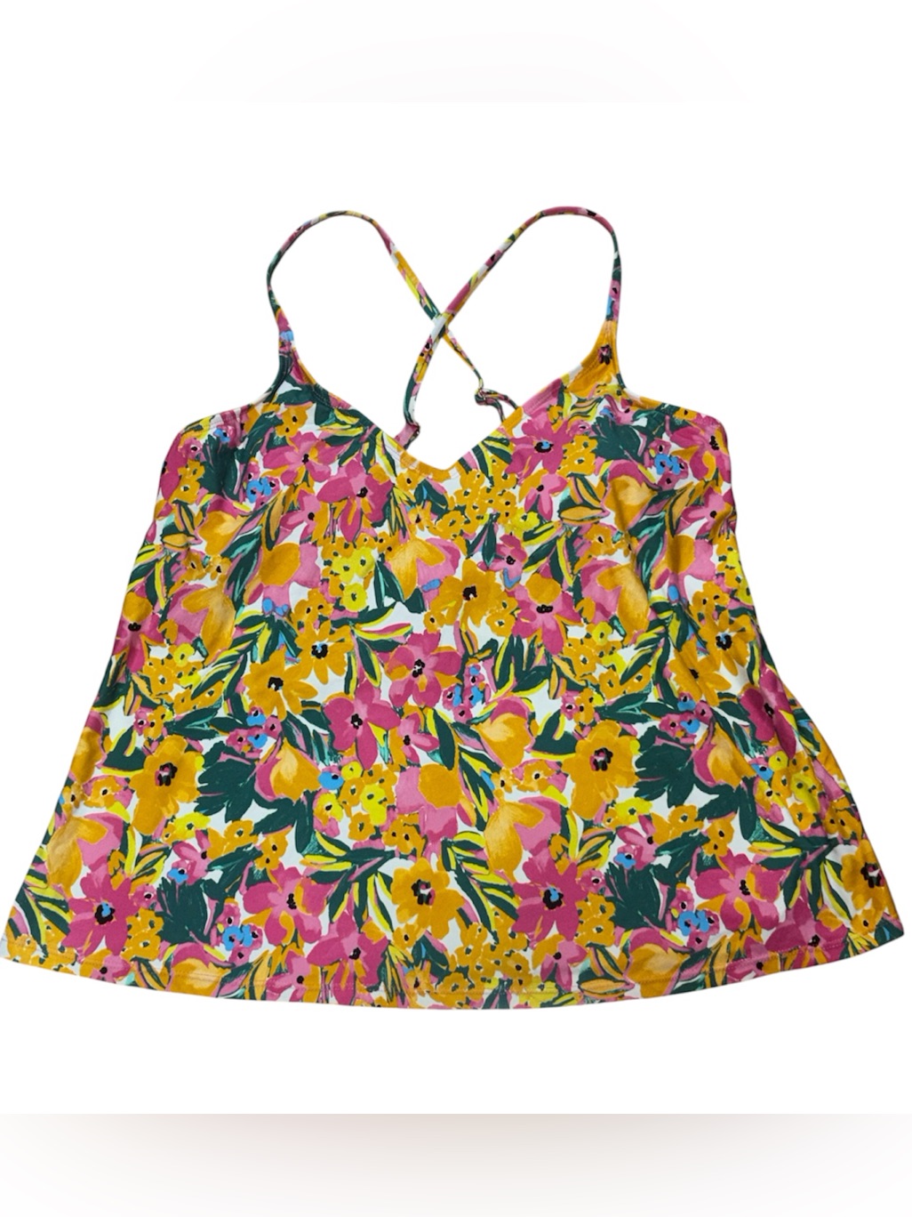 Anne Cole Floral Crisscross Strap Swim Top - Pink & Yellow, Medium